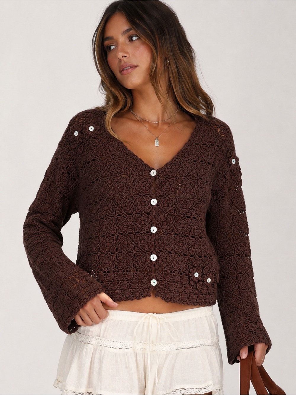 David Dart Crochet Knit Cardigan sweater